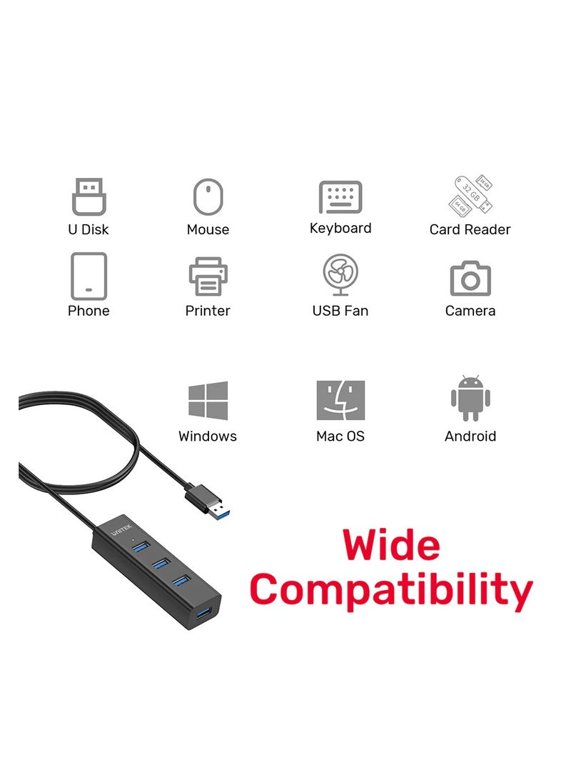 UNITEK - Unitek Y-3089V01 USB HUB 4-in-1 USB-A Hub (4*USB-A 5Gbps) with 1.2M Cable, with USB-C 5V Power Port. ( USB3.0 Type-A Male TO 4*USB-3.0 With 1.2M Cable) - Image 1