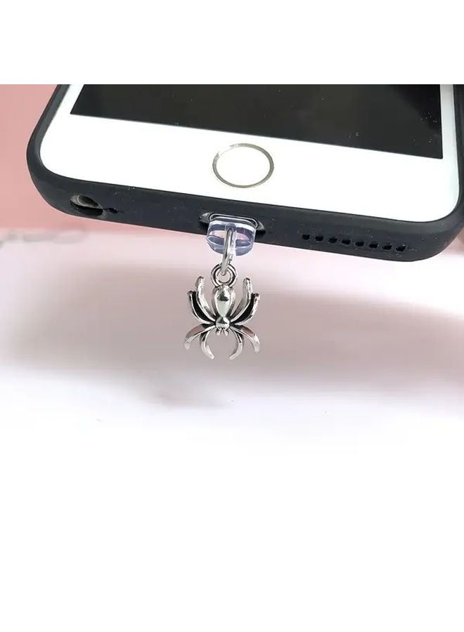 قابس غبار هاتف سبايدر من سبائك فضية عتيقة لهاتف iPhone 6 14 Pro Max هدية الهالوين - Image 1