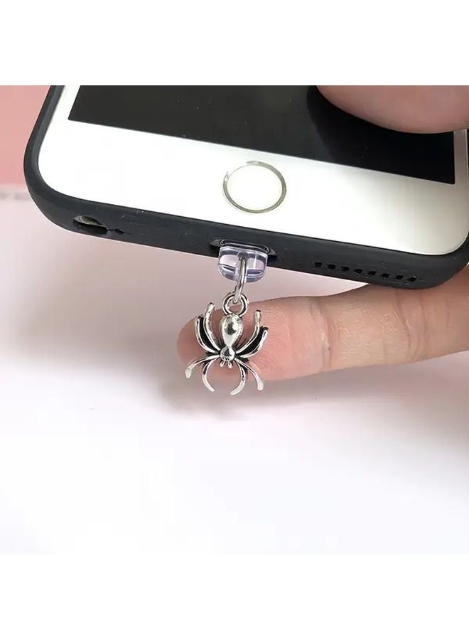 قابس غبار هاتف سبايدر من سبائك فضية عتيقة لهاتف iPhone 6 14 Pro Max هدية الهالوين - Image 4