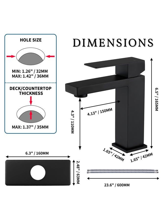 SevenGelok Black Bathroom Faucet Bathroom Sink Faucet【for 1 Hole or 3 Holes Sink】【SUS304 Stainless Steel】 Single Handle Faucet One Hole with Pop Up Drain with Overflow Modern Vanity Faucets, SF3P-BK - Image 4