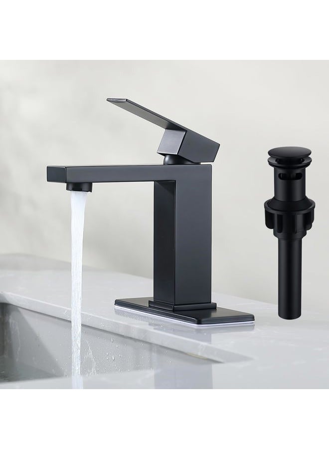 SevenGelok Black Bathroom Faucet Bathroom Sink Faucet【for 1 Hole or 3 Holes Sink】【SUS304 Stainless Steel】 Single Handle Faucet One Hole with Pop Up Drain with Overflow Modern Vanity Faucets, SF3P-BK - Image 1