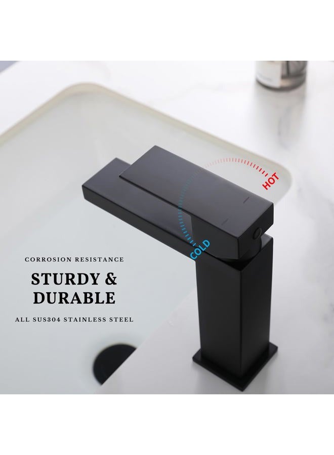 SevenGelok Black Bathroom Faucet Bathroom Sink Faucet【for 1 Hole or 3 Holes Sink】【SUS304 Stainless Steel】 Single Handle Faucet One Hole with Pop Up Drain with Overflow Modern Vanity Faucets, SF3P-BK - Image 3