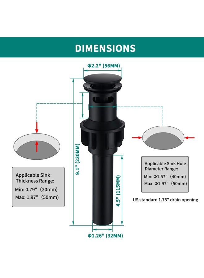 SevenGelok Black Bathroom Faucet Bathroom Sink Faucet【for 1 Hole or 3 Holes Sink】【SUS304 Stainless Steel】 Single Handle Faucet One Hole with Pop Up Drain with Overflow Modern Vanity Faucets, SF3P-BK - Image 5