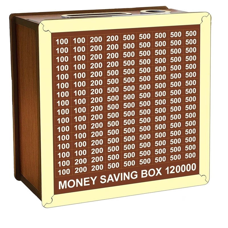 Noridy Wooden Modern Money/Piggy Bank for Kids & Adults Coin Box with Carved Design Savings Mini Bank Donation Box Smart Money Box Wooden Coin Box Bank with Numbers (RS 1 20 000) - Image 4