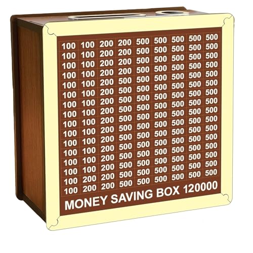 Noridy Wooden Modern Money/Piggy Bank for Kids & Adults Coin Box with Carved Design Savings Mini Bank Donation Box Smart Money Box Wooden Coin Box Bank with Numbers (RS 1 20 000) - Image 1