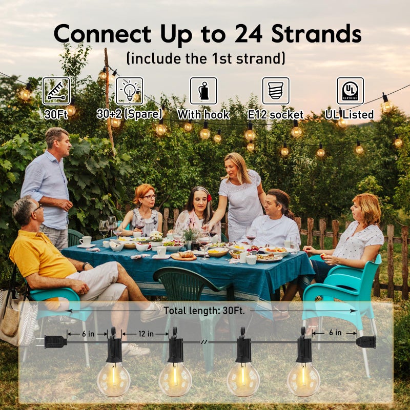 Brightown Outdoor String Lights - Waterproof Globe Patio Lights 30 Ft with 30 G40 Shatterproof LED Bulbs, Connectable Commercial Hanging Light for Backyard, Bistro, Porch, Cafe, Deck, Garden - Image 3