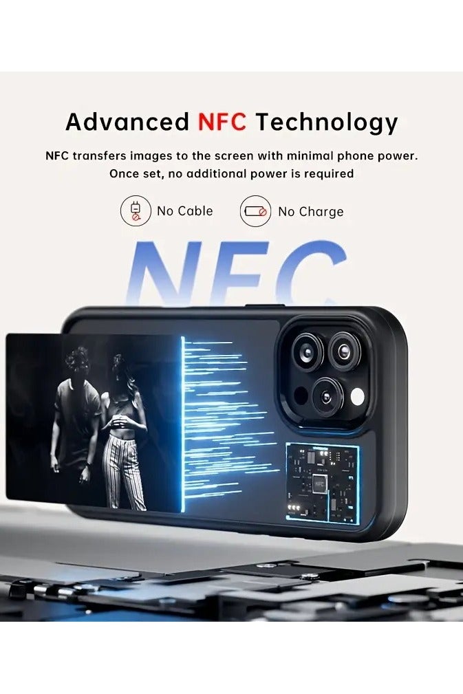 جراب هاتف بشاشة حبر ذكي وشاشة حبر NFC ذكية - عرض صور مخصص بنفسك، جراب شاشة حبر إلكتروني لهاتف iPhone 13/14/15/Pro/Pro Max، مقاوم للسقوط، غطاء خلفي مخصص مدعم بالذكاء الاصطناعي - أسود - Image 4