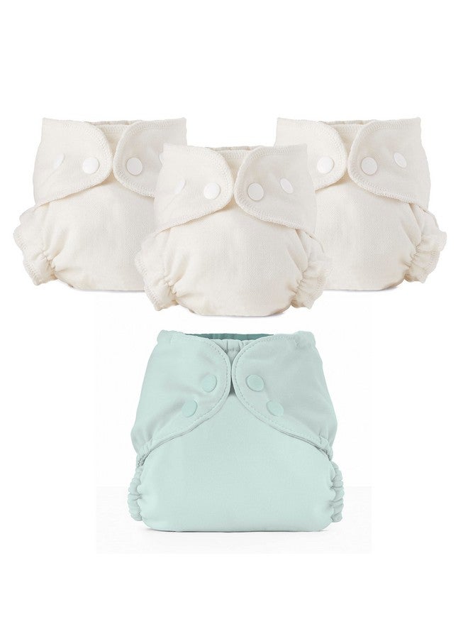 Esembly Cloth Diaper Bundle Set 3 Organic Absorbent Inners And 1 Waterproof Diaper Cover Blowoutproof Reusable Washable Diapers With Snap Closure Size 1 (717Lbs) Mist - Image 1