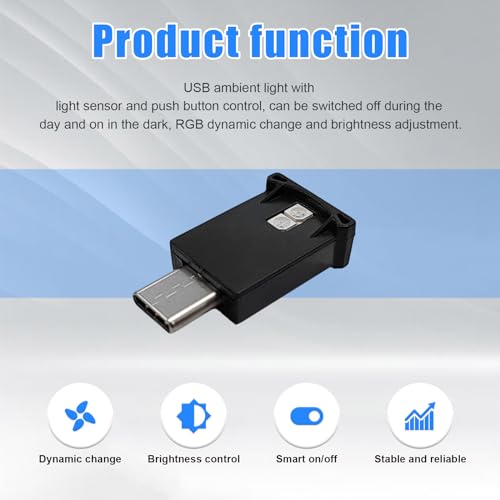 Sylvil 2 PCS USB Type C LED Ambient Light 8 Colors RGB Dynamic Gradient Brightness Interior Atmosphere Lamp Mini Adjustable Car Accessories Replace Lighting Parts for Home Laptop - Image 5