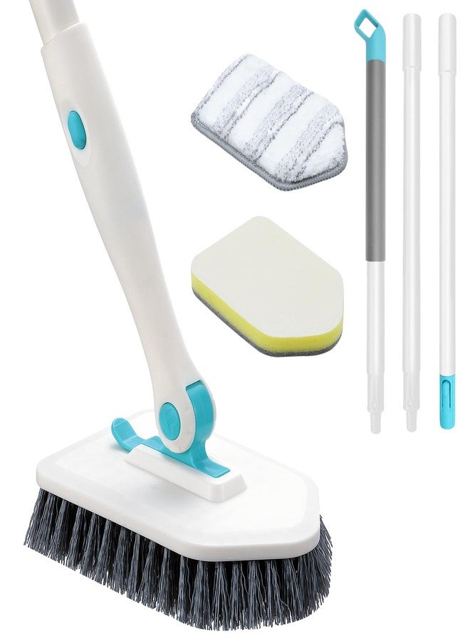 nacena Shower Scrubber with Long Handle, 3 in 1 Tile Tub Scrubber Brush with 3 Detachable Cleaning Heads Adjustable Handle Shower Cleaner Brush for Bathroom, Kitchen, Toilet, Wall, Sink, White - Image 1