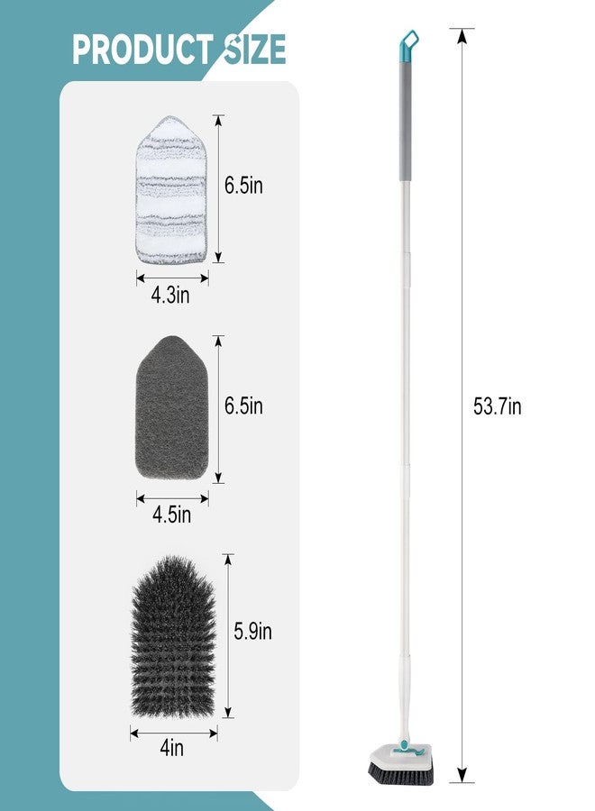 nacena Shower Scrubber with Long Handle, 3 in 1 Tile Tub Scrubber Brush with 3 Detachable Cleaning Heads Adjustable Handle Shower Cleaner Brush for Bathroom, Kitchen, Toilet, Wall, Sink, White - Image 2