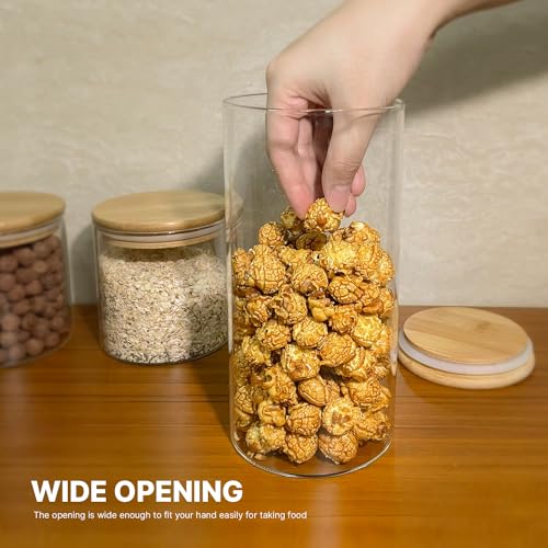 YUNCANG 6-Pack Glass Food Storage Jars Set (3 Square + 3 Round), 37oz Airtight Clear Canisters with Bamboo Lids, Stackable Pantry Containers for Flour, Sugar, Rice, Pasta, Nuts, Candy & Spice Organization - Image 5