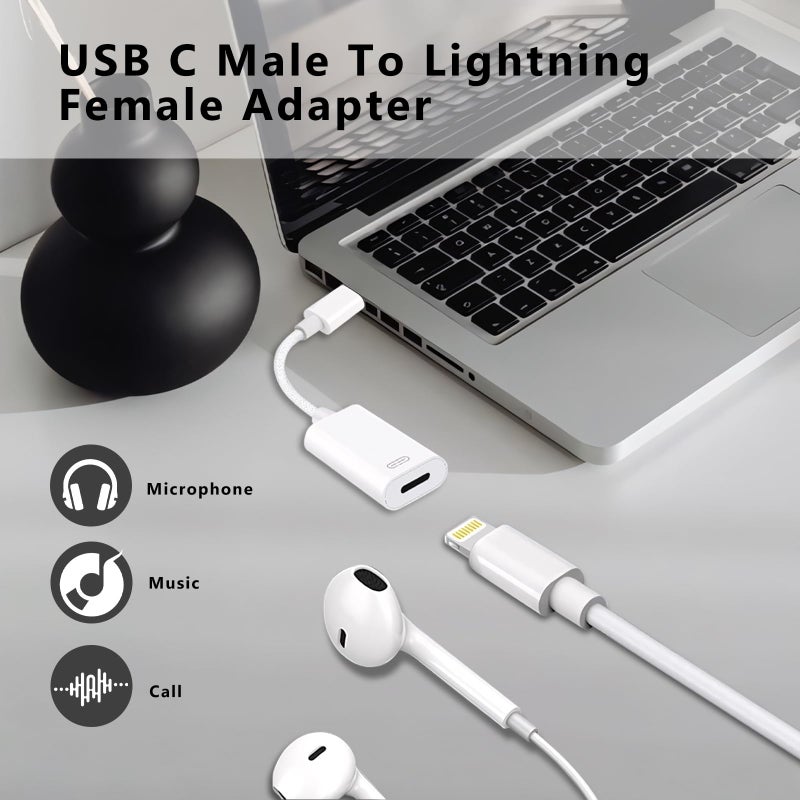 GetsISKON USB C to Lightning Headphone Audio Adapter, Type C Male to Female Lightning Earphone Converter with Charge/Data Transfer, Compatible with iPhone 16/15 Plus/Pro/Max, iPad Pro/Air 6/5/4, MacBookï¼ˆ2 Packï¼‰ - Image 2