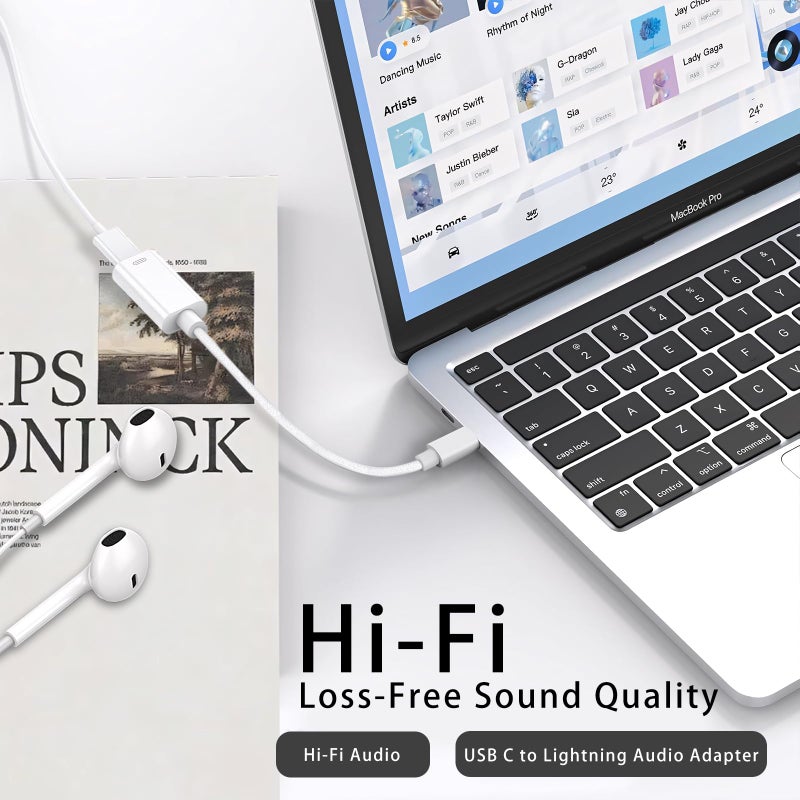 GetsISKON USB C to Lightning Headphone Audio Adapter, Type C Male to Female Lightning Earphone Converter with Charge/Data Transfer, Compatible with iPhone 16/15 Plus/Pro/Max, iPad Pro/Air 6/5/4, MacBookï¼ˆ2 Packï¼‰ - Image 3