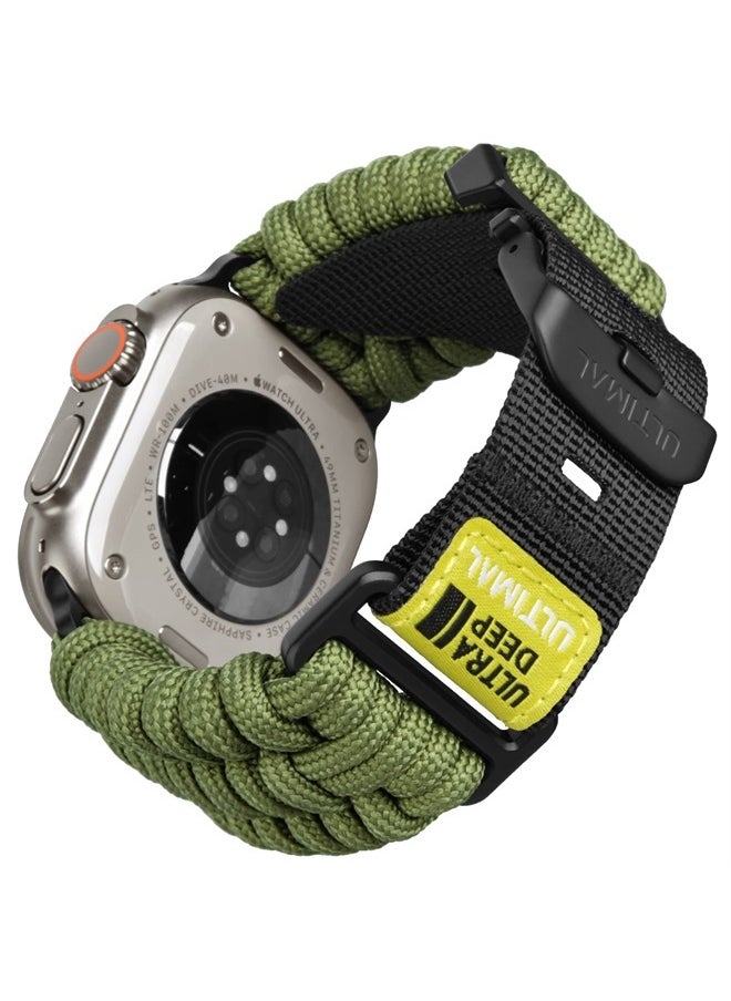 ULTIMAL - Band Compatible with Apple Watch 49mm/45mm/44mm/42mm, Nylon Woven Loop Paracord Strap Design for Sports Outdoors with Adjustable Buckle for Series 1/2/3/4/5/6/SE/7/8/Ultra (42mm/44mm/45mm, Gre - Image 1
