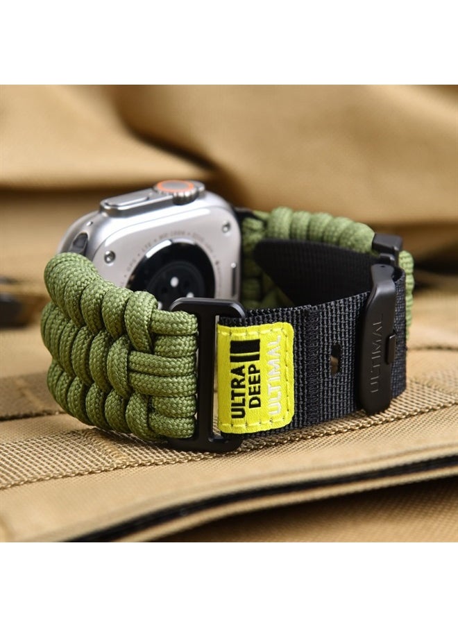ULTIMAL - Band Compatible with Apple Watch 49mm/45mm/44mm/42mm, Nylon Woven Loop Paracord Strap Design for Sports Outdoors with Adjustable Buckle for Series 1/2/3/4/5/6/SE/7/8/Ultra (42mm/44mm/45mm, Gre - Image 1