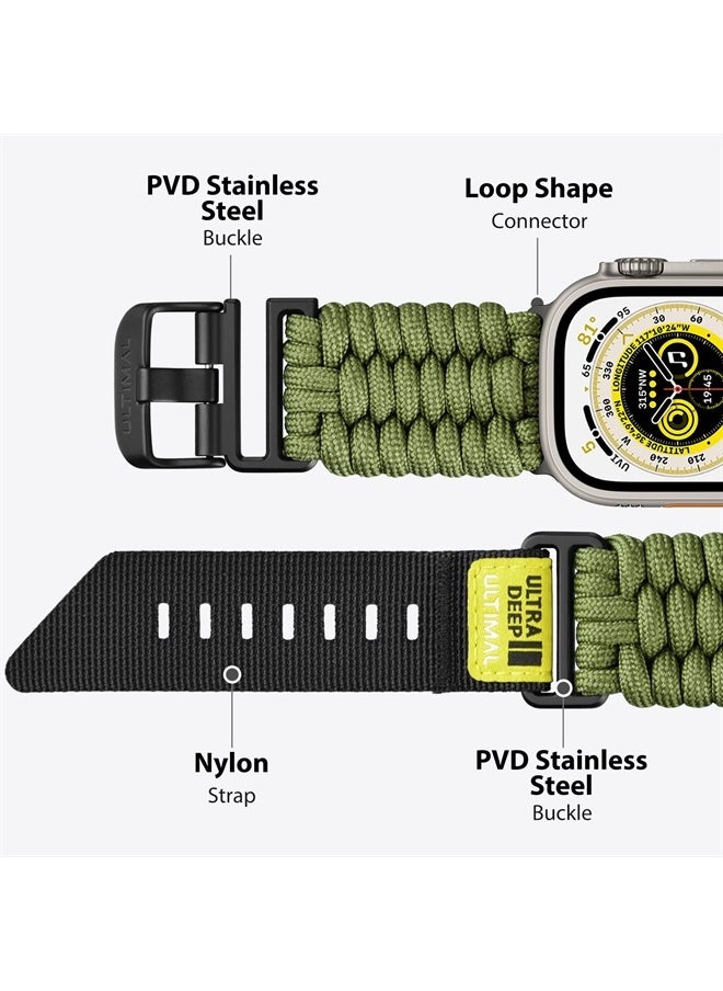 ULTIMAL - Band Compatible with Apple Watch 49mm/45mm/44mm/42mm, Nylon Woven Loop Paracord Strap Design for Sports Outdoors with Adjustable Buckle for Series 1/2/3/4/5/6/SE/7/8/Ultra (42mm/44mm/45mm, Gre - Image 1