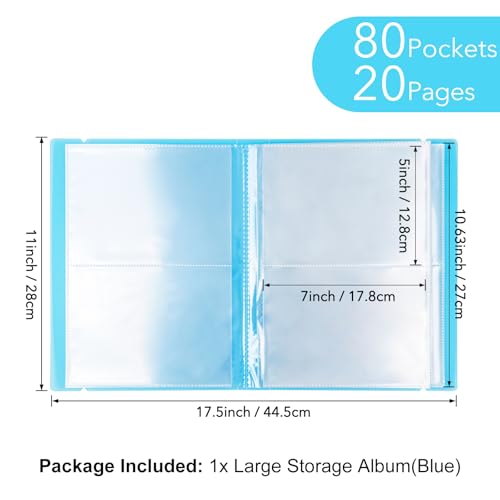 CYFUN DESIGN 20 Pages / 80 Pockets Stamps and Dies Storage Album Book Organizer Folder Plastic Large Sticker Photo Storage Bags for Cutting Dies Stencil Stamp Crafts DIY Scrapbooking 7x5.1inch/Pocket (Blue) - Image 2