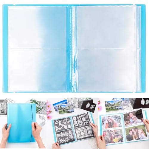 CYFUN DESIGN 20 Pages / 80 Pockets Stamps and Dies Storage Album Book Organizer Folder Plastic Large Sticker Photo Storage Bags for Cutting Dies Stencil Stamp Crafts DIY Scrapbooking 7x5.1inch/Pocket (Blue) - Image 1