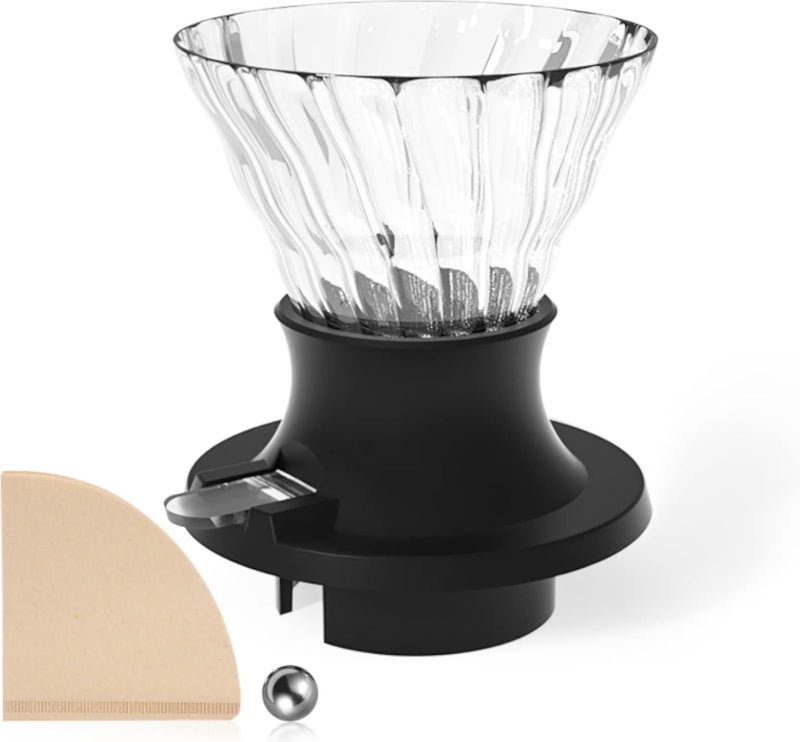 Wjiang Pour Over Coffee Dripper Stainless Steel Slow Drip Coffee Filter Metal Cone Paperless Reusable Single Cup Coffee Maker 1-2 Cup With Non-slip Cup Stand and Cleaning Brush with filter
