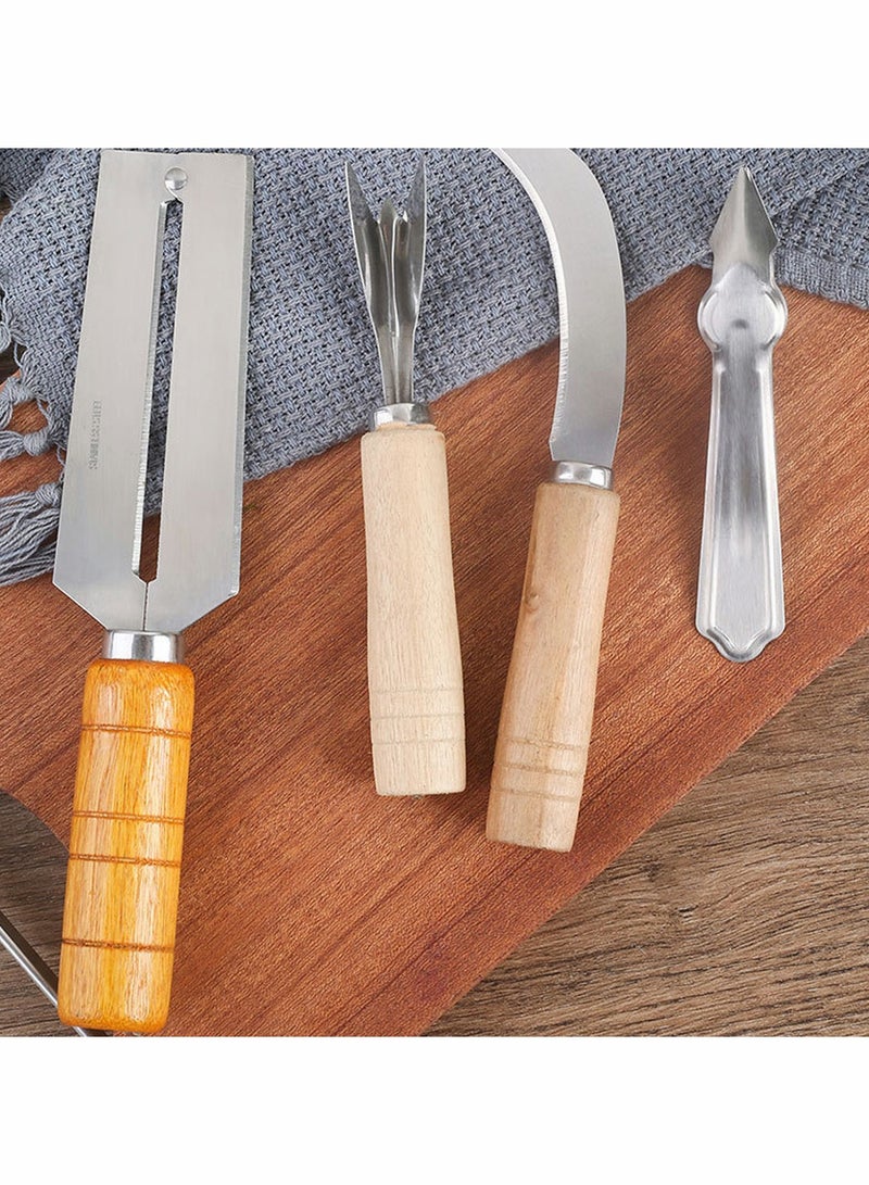 SYOSI Sugarcane Peeling Kinves Pineapple Knife 4 in 1 Stainless Steel Blade Natural Nonslip Wooden Handle Peeler  - Image 3