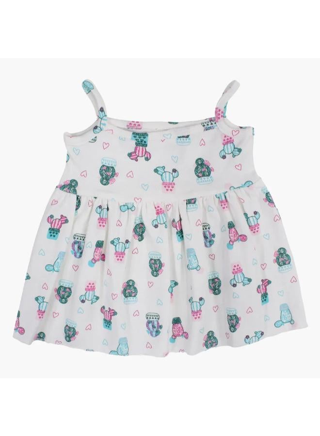 Berceau Baby Girls Cotton Dress – Off-White with Cactus Print - Image 1