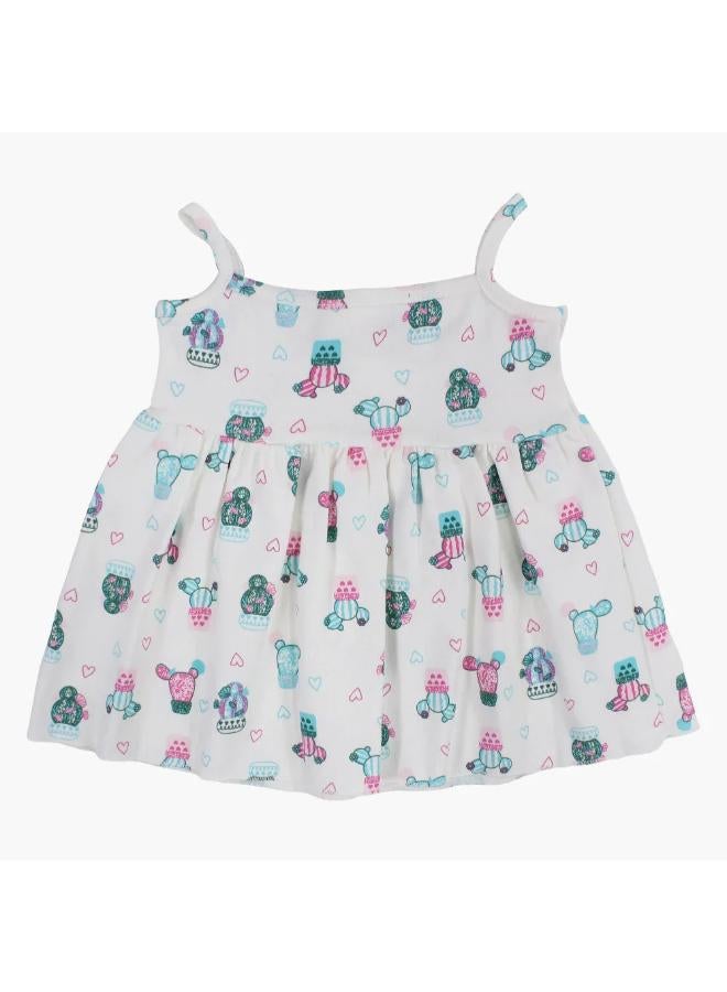 Berceau Baby Girls Cotton Dress – Off-White with Cactus Print - Image 2