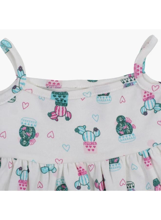 Berceau Baby Girls Cotton Dress – Off-White with Cactus Print - Image 3