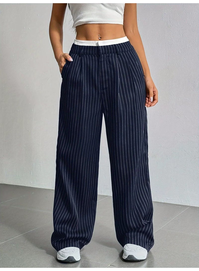 general 2025 - 2026 Women's Casual Pants - Stretch Straight High-Waisted Plaid Suit Pants