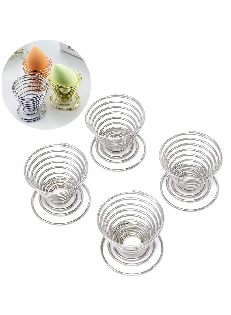 KASTWAVE 4 PCS Spring Egg Cup Holders, Stainless Steel Egg Tray Egg Cup, Mini Spring Wire Egg Holder, Stand Boiled Egg Stand Storage For Home Restaurant, Kitchen Tool (Silver) - Image 1