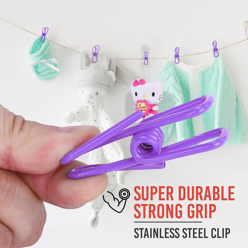 Riveda 30 Pack Purple Chip Bag Clips for Food - PVC 2 Inch Coated Sealer for Sealing Food - Paper Holder, Clothesline Clip for Laundry Hanging, Kitchen Bags, Multipurpose Clothes Pins - Image 5