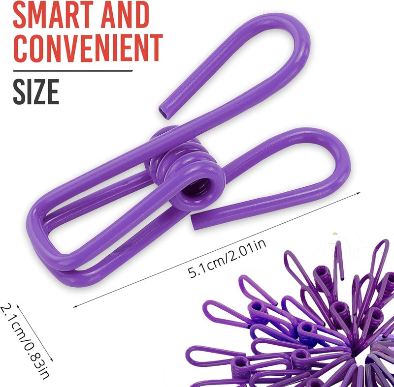 Riveda 30 Pack Purple Chip Bag Clips for Food - PVC 2 Inch Coated Sealer for Sealing Food - Paper Holder, Clothesline Clip for Laundry Hanging, Kitchen Bags, Multipurpose Clothes Pins - Image 2