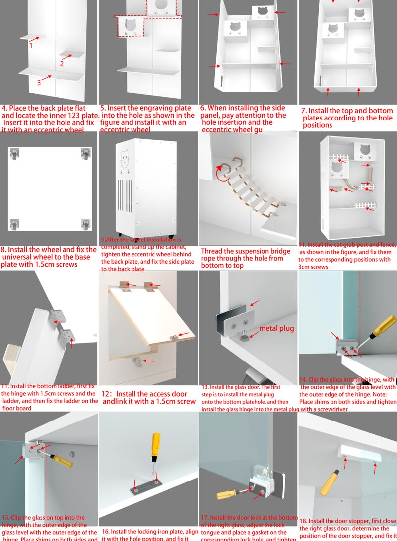 Sunshinee Sunshine Luxury Marble Wood Cat Villa with Front Glass Door, Small Side Door, Bottom Wheels for Easy Movement and 2 Indoor Scratchers 90*60*155 cm - Image 4