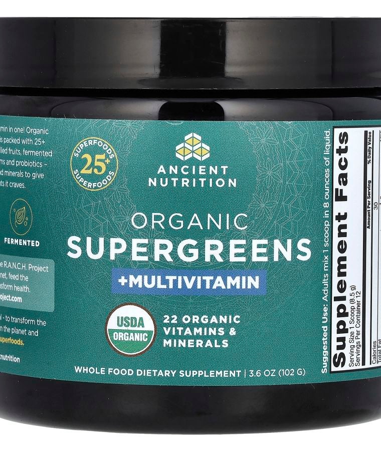Ancient Nutrition Organic Supergreens + Multivitamin 3.6 oz (102 g)
