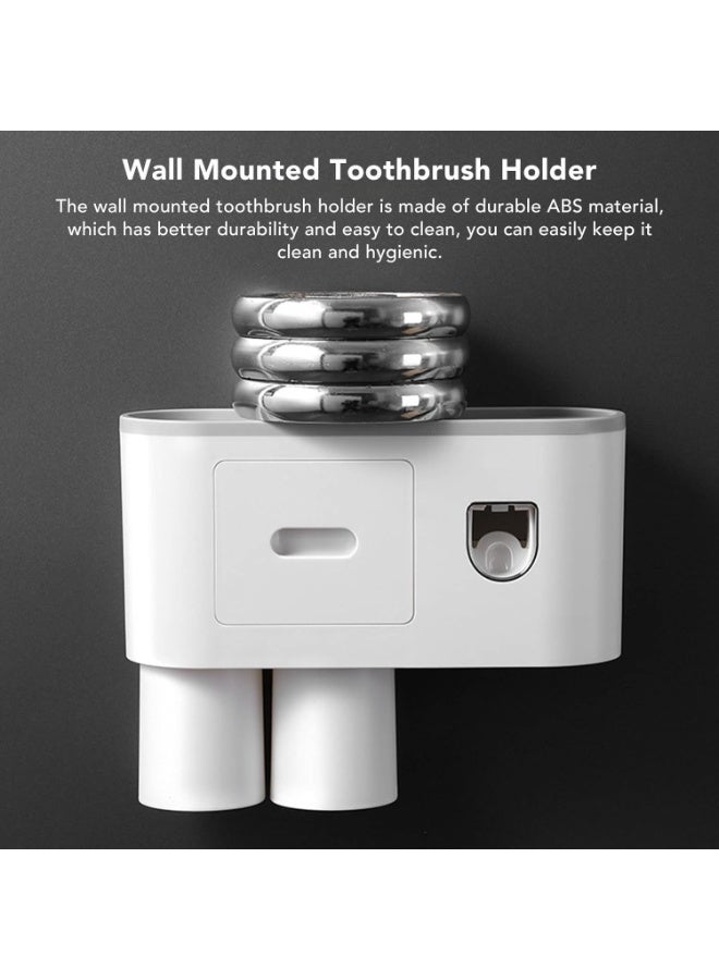 Toothpaste Dispenser with 2 Magnetic Cups, Wall Mounted Toothbrush Holder Without Perforating for Bathroom, No Drilling, Hands-Free Toothpaste Squeezer Set  - Image 5