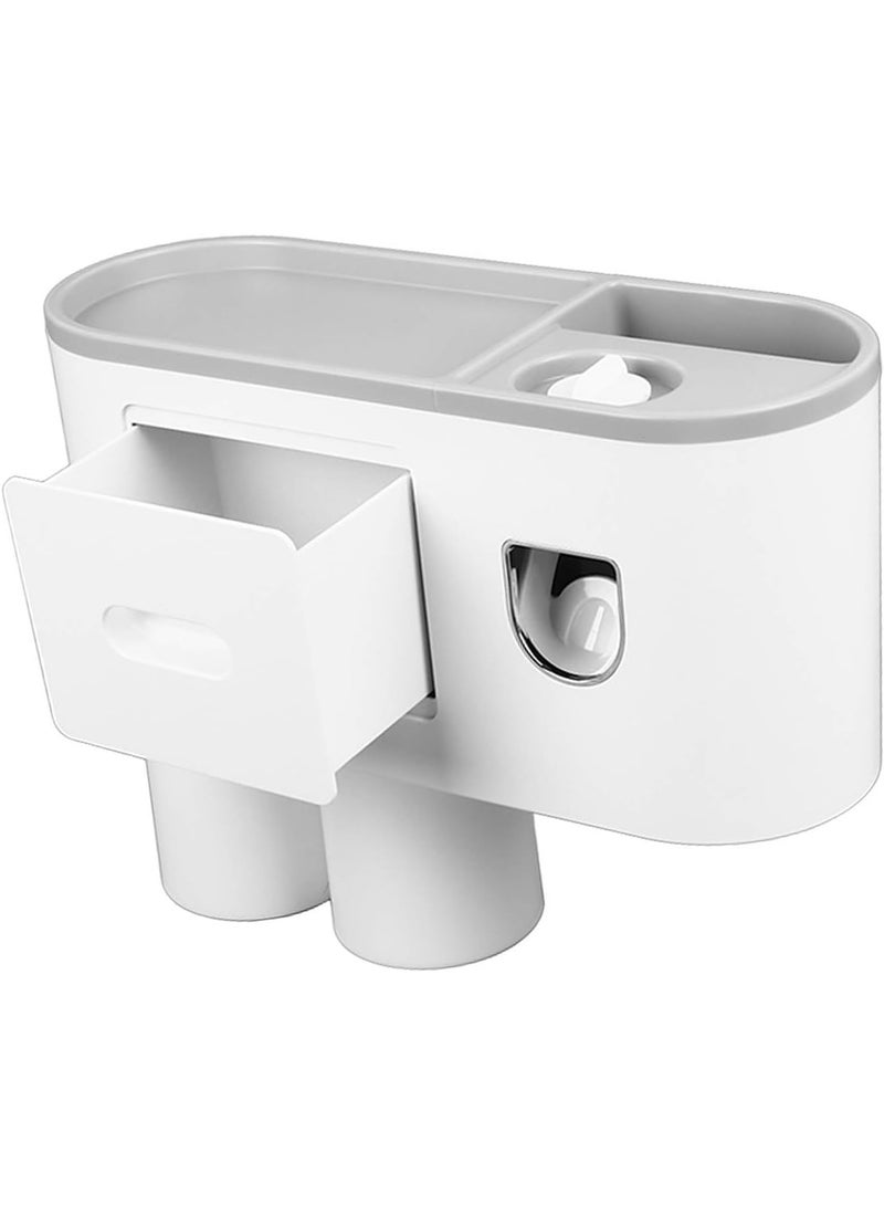 Toothpaste Dispenser with 2 Magnetic Cups, Wall Mounted Toothbrush Holder Without Perforating for Bathroom, No Drilling, Hands-Free Toothpaste Squeezer Set  - Image 1