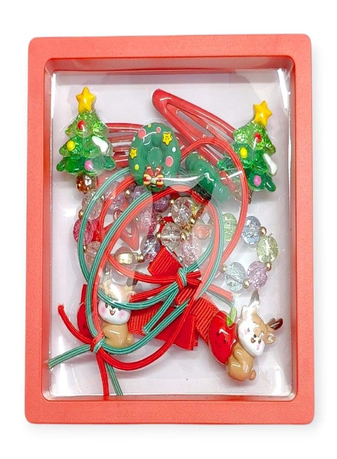 AMYCAUR Christmas Hair Accessories Set for Girls - 2 Santa Hair Clips, Star Hairpins, Gift Charm Rubber Bands & Cute Bead Bracelet, Santa Gift Set Christmas gift Set fro Kids, Xmas Kids Hair Styling Kit (1 Set) - Image 3