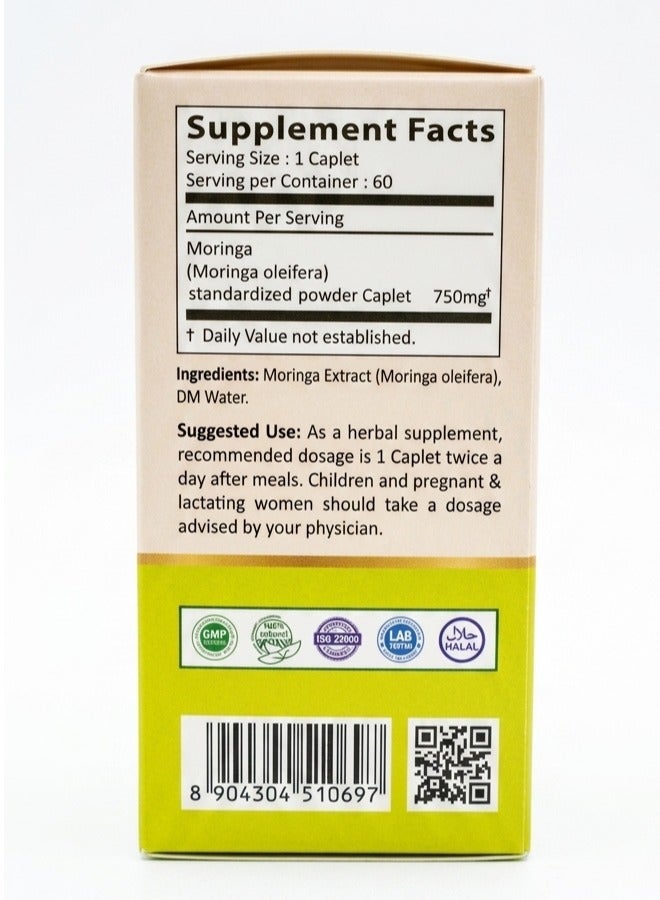 VEDAONE Moringa Tablets 750mg (60 Tablets) 100% Organic Superfood Immunity Energy & Digestion Support - Image 2