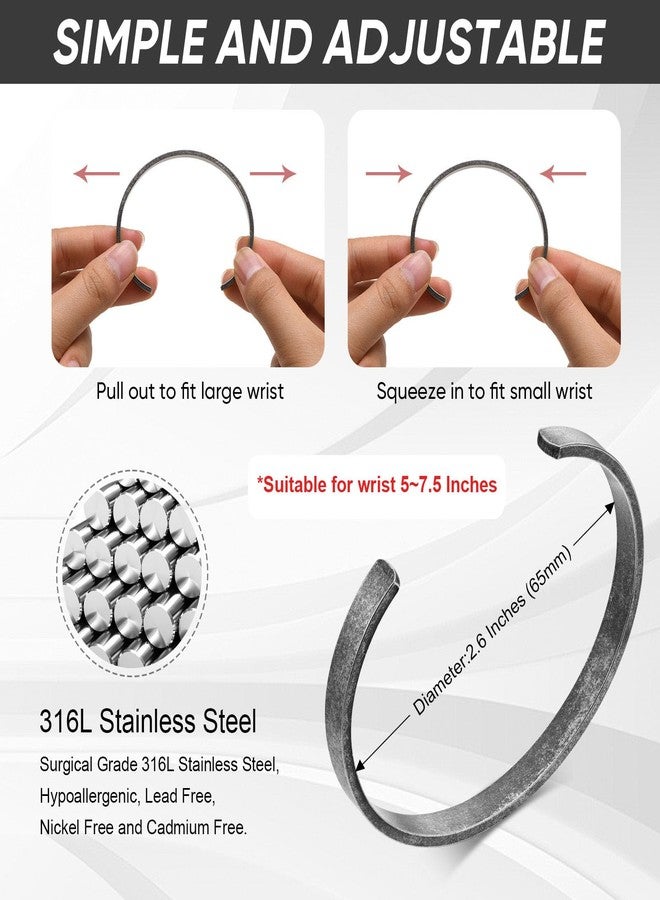 MEALGUET Stainless Steel Antique Retro Reminder Inspiration Message Quote Open Cuff Bangle Bracelets for Men,65mm - Image 5
