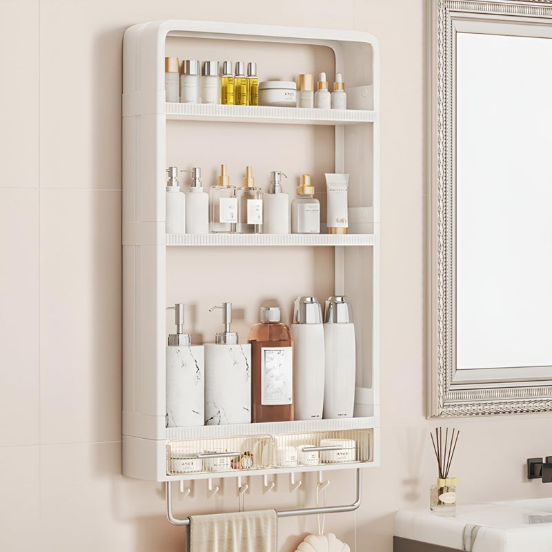 HoopVool Shower Caddy Shelf Organizer Rack,Self Adhesive,Multifunctional Shelf Over Wall Mounted Bathroom Toilet Shelving for Bedroom and Kitchen Decoration (3-Layer with Drawers,Hooks & Handle) - Image 5