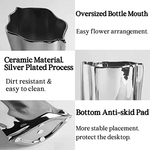 BLOFLO STU BLOFLO Silver Ceramic Modern Vase Crinkle Fold Paper Bag Handmade Ceramic Vase, Creative Flower Arrangement Ornaments, Decorative Vases for Home Decor, Mantel, Living Room Decoration (Silver) - Image 3