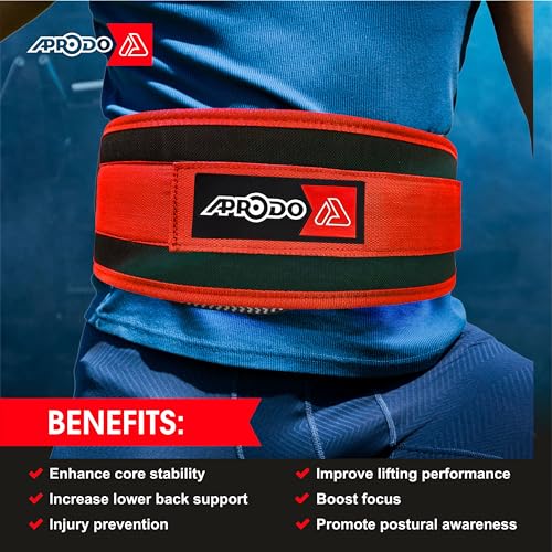 Aprodo Multipurpose Weight Lifting Belt for Back Support Comfortable & Durable for Powerlifting, Weightlifting, Gym, Workout - 100% Nylon, (4 Inch Wide) for Men and Women (RED, Medium 32'' - 36'') - Image 2