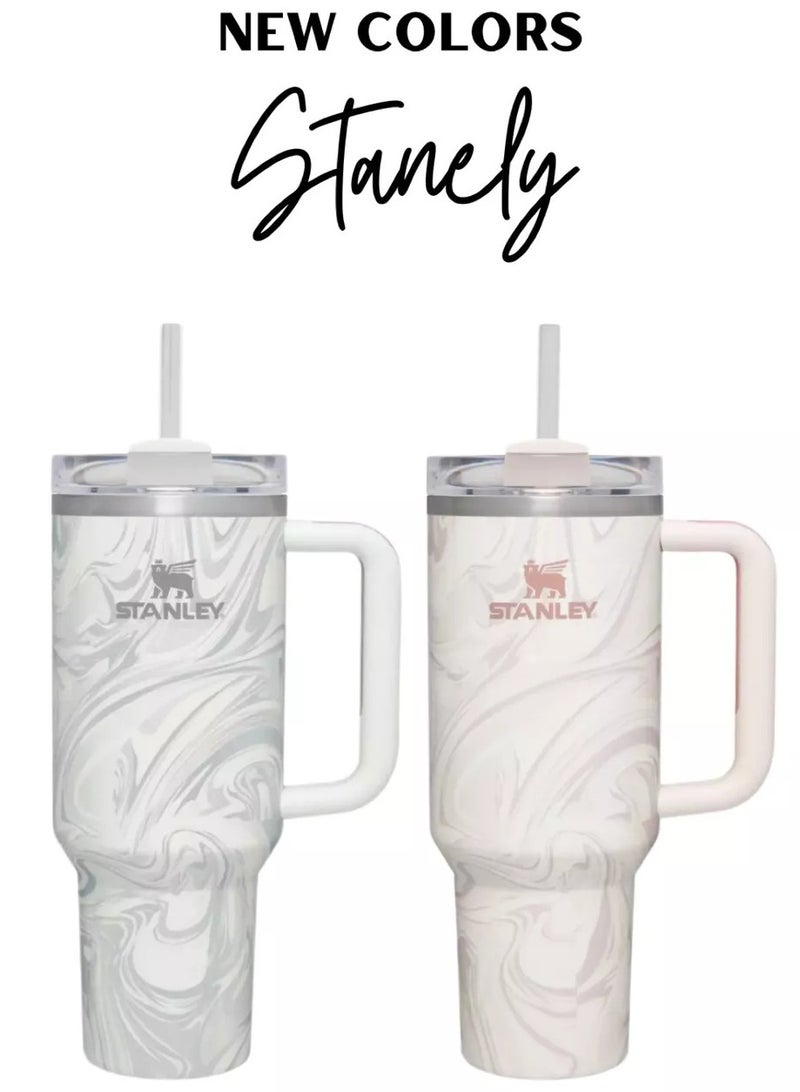 Stanley 2-Pack Quencher H2.0 FlowState 40oz Stainless Steel Vacuum Insulated Tumblers – Rose Quartz & Swirl Colors – Leak-Resistant Travel Mugs with Reusable Straw & Lid | Double-Walled Thermal Bottles for Hot & Cold Drinks | Perfect for Office, Gym, Travel, Hydration - Image 1