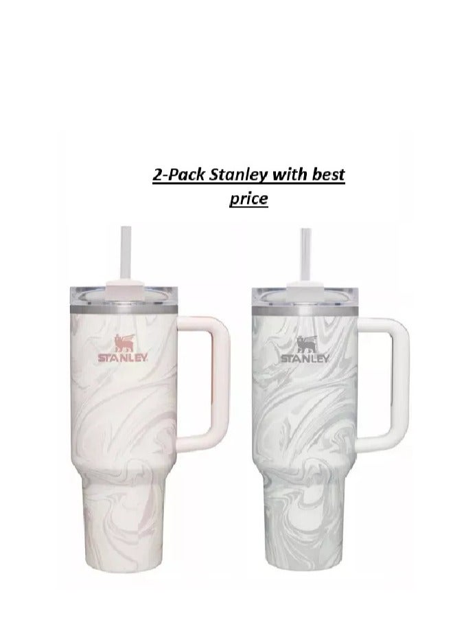 Stanley 2-Pack Quencher H2.0 FlowState 40oz Stainless Steel Vacuum Insulated Tumblers – Rose Quartz & Swirl Colors – Leak-Resistant Travel Mugs with Reusable Straw & Lid | Double-Walled Thermal Bottles for Hot & Cold Drinks | Perfect for Office, Gym, Travel, Hydration - Image 5