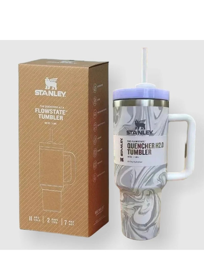 Stanley 2-Pack Quencher H2.0 FlowState 40oz Stainless Steel Vacuum Insulated Tumblers – Rose Quartz & Swirl Colors – Leak-Resistant Travel Mugs with Reusable Straw & Lid | Double-Walled Thermal Bottles for Hot & Cold Drinks | Perfect for Office, Gym, Travel, Hydration - Image 3