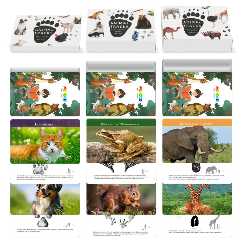 MEROCO Safari Animal Tracks Card Game Farm Animal Flash Cards Matching Game Kids Science Learning Educational Toys for Homeschool Preschool Autism 3 Years Old Up - Image 3