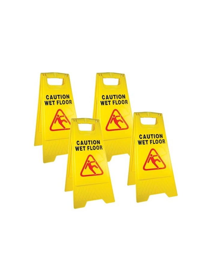 VINSTAR Caution Wet Floor Sign Board, Foldable, Sturdy Double-Sided Safety Warning Signs, Yellow Wet Floor Stand (Pack of 4) - Image 1