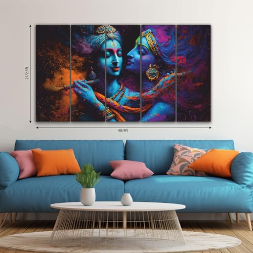 The Castle Decor Radha Krishna Wall Painting for Living Room Big Size - Radha Krishna Painting Wall Decor for Bedroom, Office, Hotels - Peaceful Digital Painting Wooden Framed for Gifting (27x48 inch) - Image 2