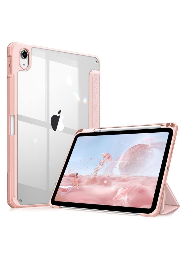 حافظة Ecosystem لجهاز iPad 10 (10.9 بوصة، موديل 2022، الجيل العاشر) مع حامل قلم، غطاء خلفي شفاف شفاف مع حامل رفيع مقاوم للصدمات، إيقاظ/سكون تلقائي (وردي) - Image 1
