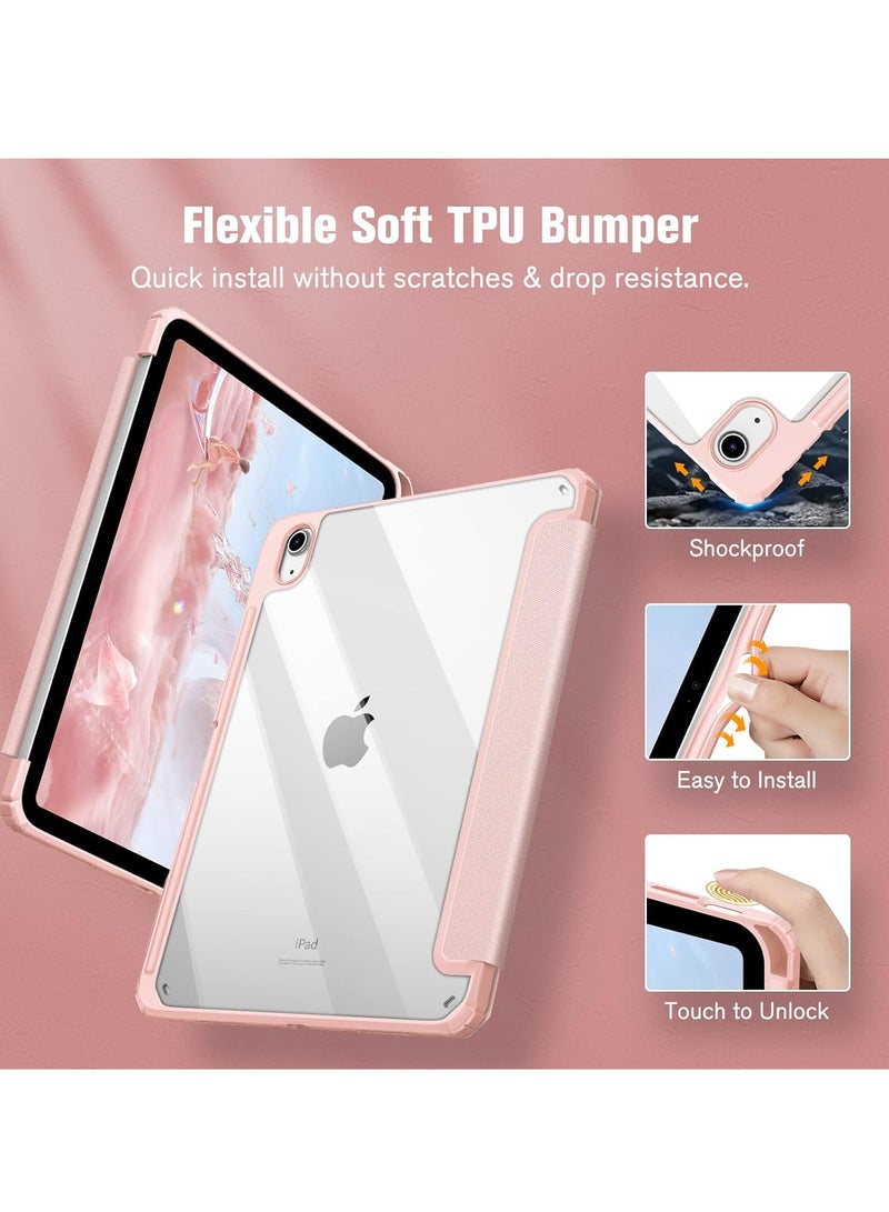 حافظة Ecosystem لجهاز iPad 10 (10.9 بوصة، موديل 2022، الجيل العاشر) مع حامل قلم، غطاء خلفي شفاف شفاف مع حامل رفيع مقاوم للصدمات، إيقاظ/سكون تلقائي (وردي) - Image 4